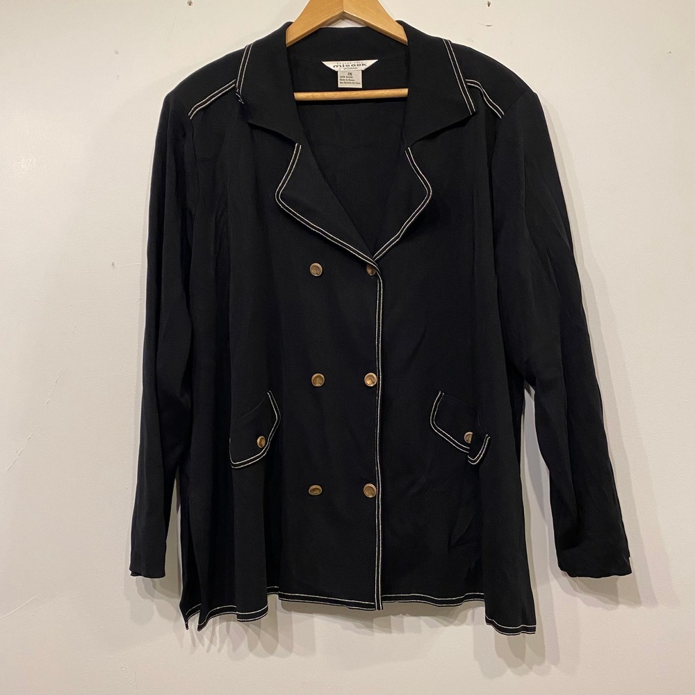 Misook Woman Black Knit Double Breasted Contrast Stitch Jacket Plus Size 3X
